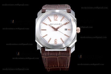 Bvlgari OCTO Series SS/LE Wht/Bro ZLO Automatic 102207 BGO41WSLD