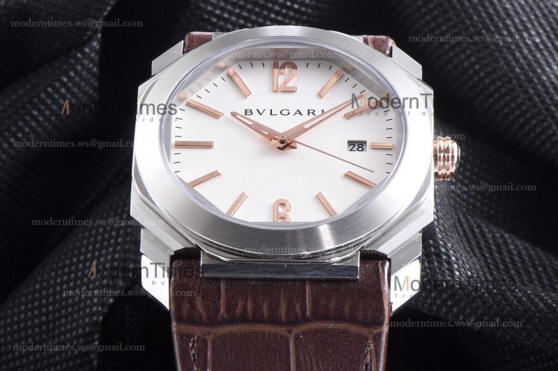 Bvlgari OCTO Series SS/LE Wht/Bro ZLO Automatic 102207 BGO41WSLD
