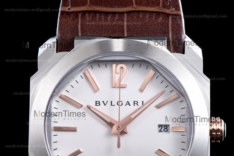 Bvlgari OCTO Series SS/LE Wht/Bro ZLO Automatic 102207 BGO41WSLD