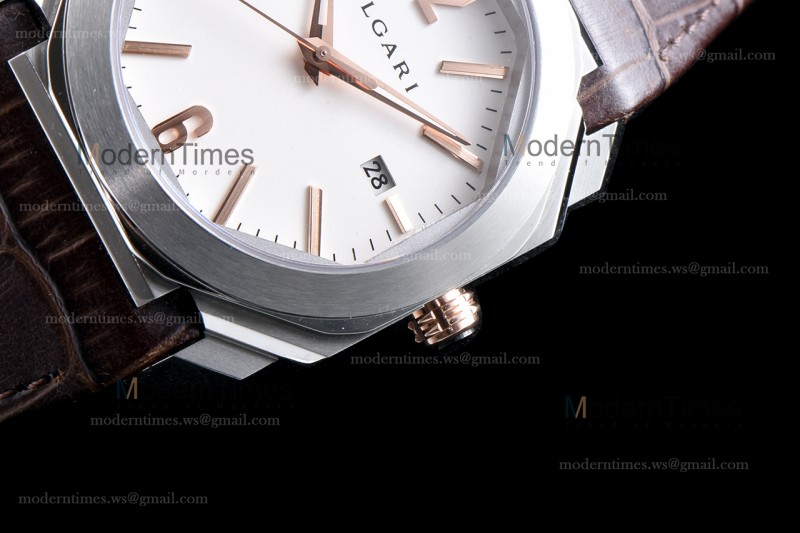 Bvlgari OCTO Series SS/LE Wht/Bro ZLO Automatic 102207 BGO41WSLD