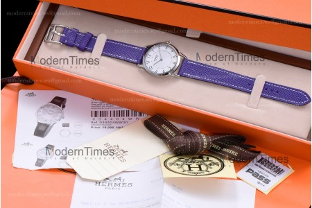 Hermes Slim D Series SS/LE BVF Wht/Per Quartz 