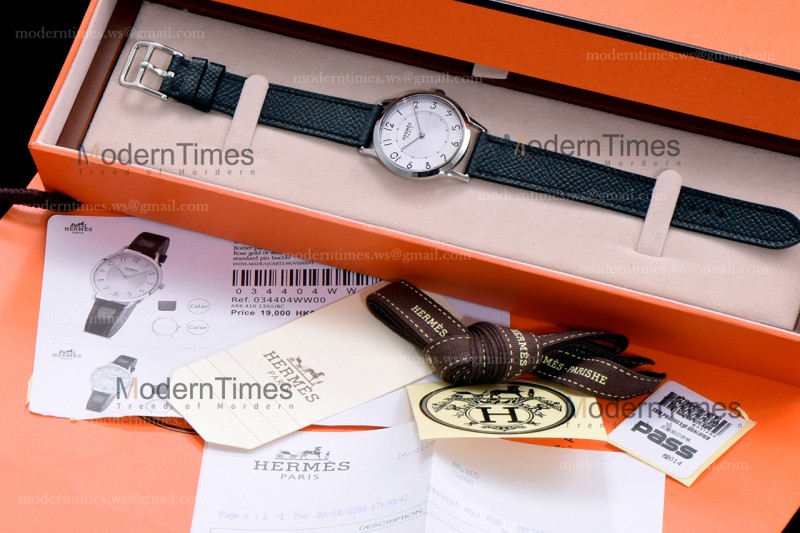 Hermes Slim D Series SS/LE BVF Wht/Blk Quartz 