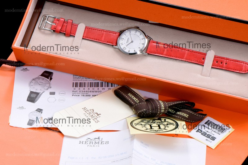 Hermes Slim D Series SS/LE BVF Wht/Red Quartz 