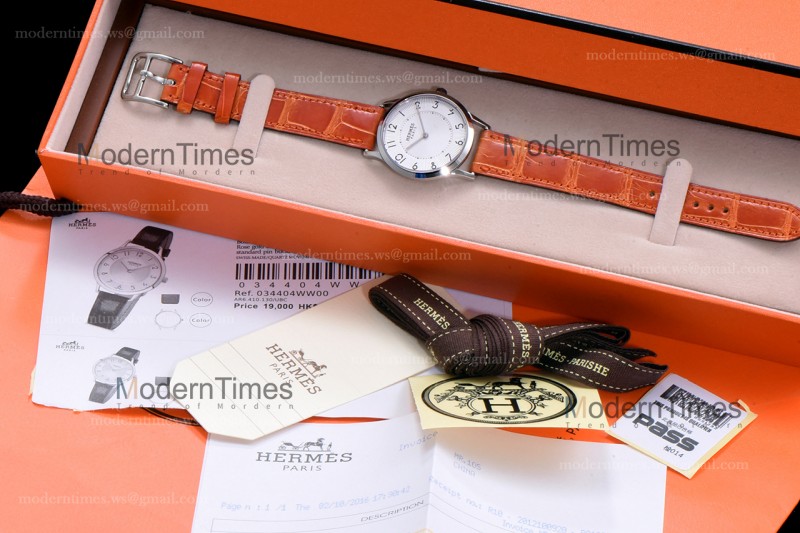 Hermes Slim D Series SS/LE BVF Wht/Bro Quartz 