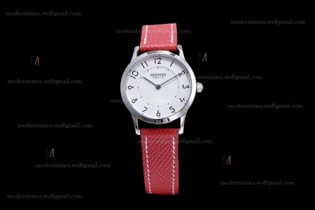 Hermes Slim D Series SS/LE BVF Wht/Red Quartz 