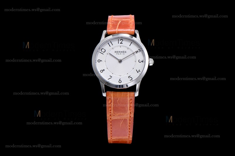 Hermes Slim D Series SS/LE BVF Wht/Bro Quartz 