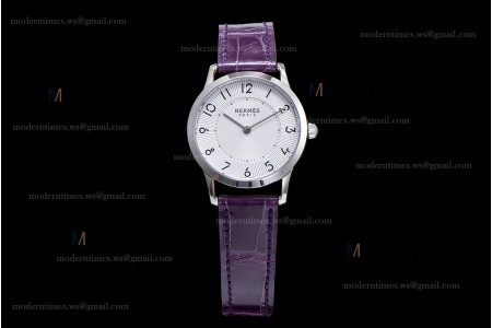 Hermes Slim D Series SS/LE BVF Wht/Per Quartz 
