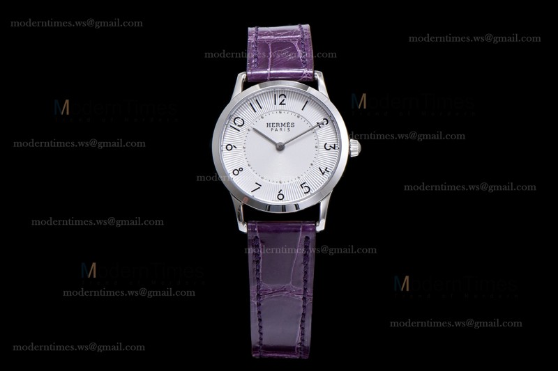 Hermes Slim D Series SS/LE BVF Wht/Per Quartz 