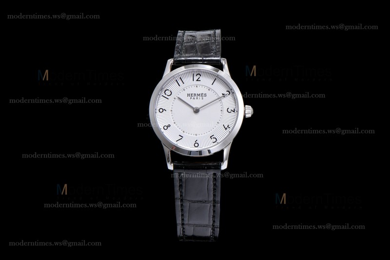 Hermes Slim D Series SS/LE BVF Wht/Blk Quartz 