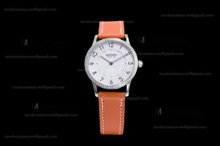 Hermes Slim D Series SS/LE BVF Wht/Bro Diams Quartz 