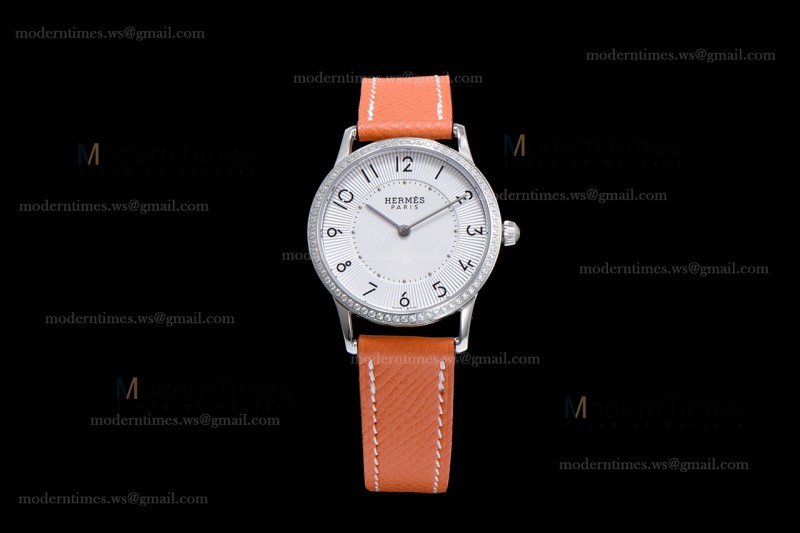 Hermes Slim D Series SS/LE BVF Wht/Bro Diams Quartz 