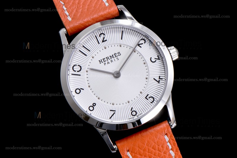 Hermes Slim D Series SS/LE BVF Wht/Bro Quartz 