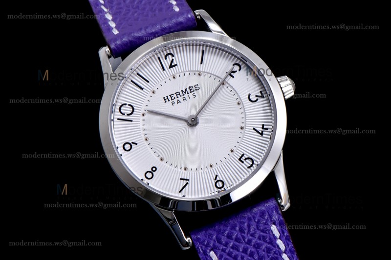 Hermes Slim D Series SS/LE BVF Wht/Per Quartz 