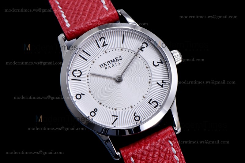 Hermes Slim D Series SS/LE BVF Wht/Red Quartz 