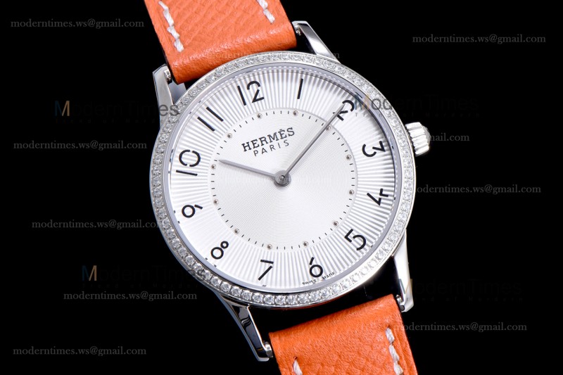 Hermes Slim D Series SS/LE BVF Wht/Bro Diams Quartz 