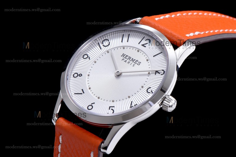 Hermes Slim D Series SS/LE BVF Wht/Bro Quartz 
