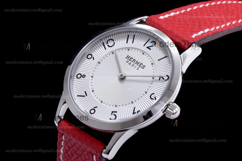 Hermes Slim D Series SS/LE BVF Wht/Red Quartz 