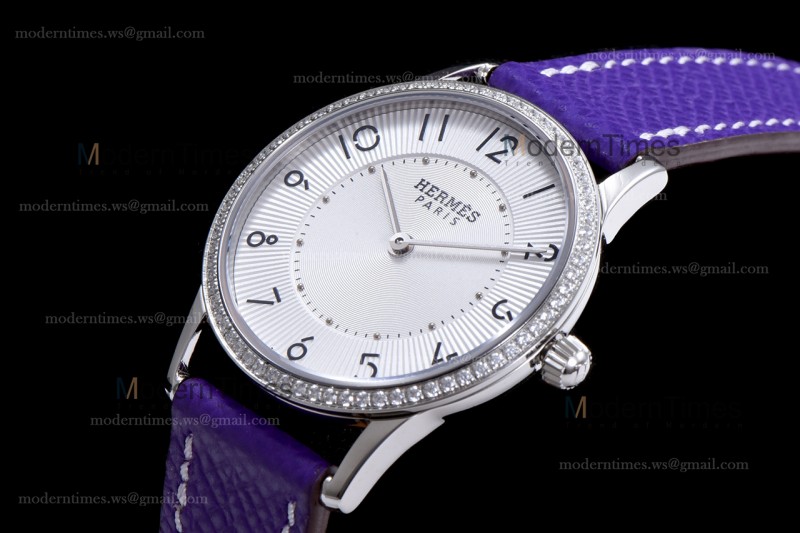 Hermes Slim D Series SS/LE BVF Wht/Per Diams Quartz 