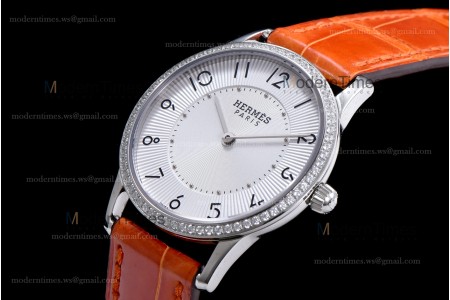 Hermes Slim D Series SS/LE BVF Wht/Bro Quartz 