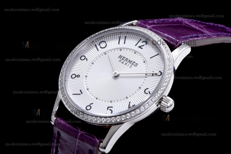 Hermes Slim D Series SS/LE BVF Wht/Per Diams Quartz 