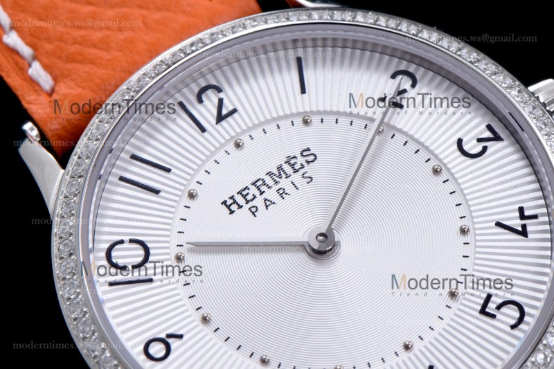Hermes Slim D Series SS/LE BVF Wht/Bro Diams Quartz 