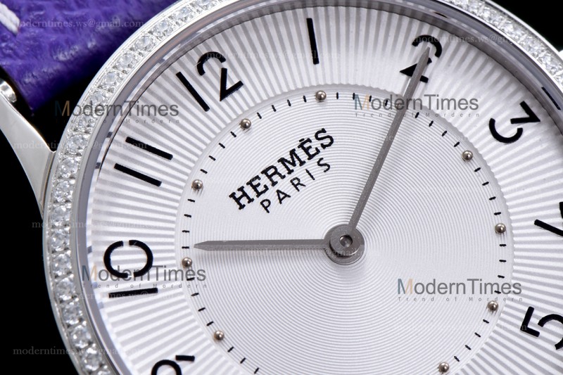 Hermes Slim D Series SS/LE BVF Wht/Per Diams Quartz 