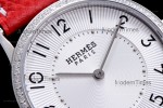 Hermes Slim D Series SS/LE BVF Wht/Red Diams Quartz 