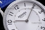 Hermes Slim D Series SS/LE BVF Wht/Blu Diams Quartz 