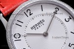 Hermes Slim D Series SS/LE BVF Wht/Red Diams Quartz 