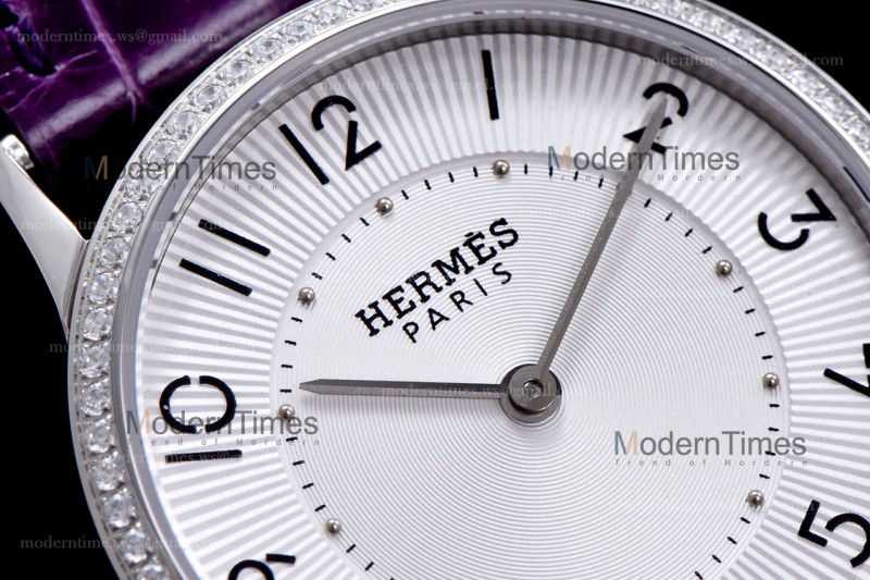 Hermes Slim D Series SS/LE BVF Wht/Per Diams Quartz 