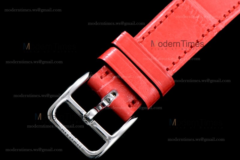 Hermes Slim D Series SS/LE BVF Wht/Red Diams Quartz 