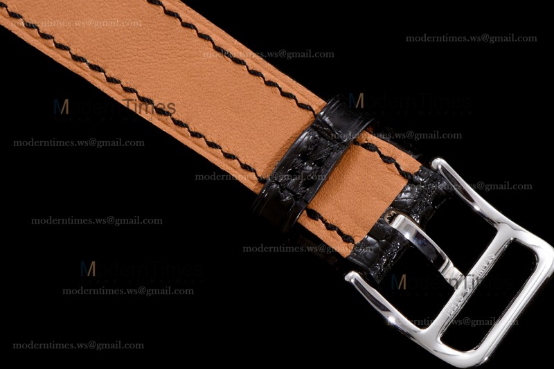 Hermes Slim D Series SS/LE BVF Wht/Blk Diams Quartz 