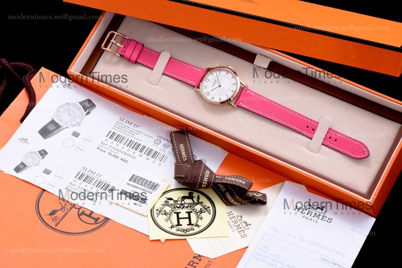 Hermes Slim D Series RG/LE BVF Wht/Pin Quartz 