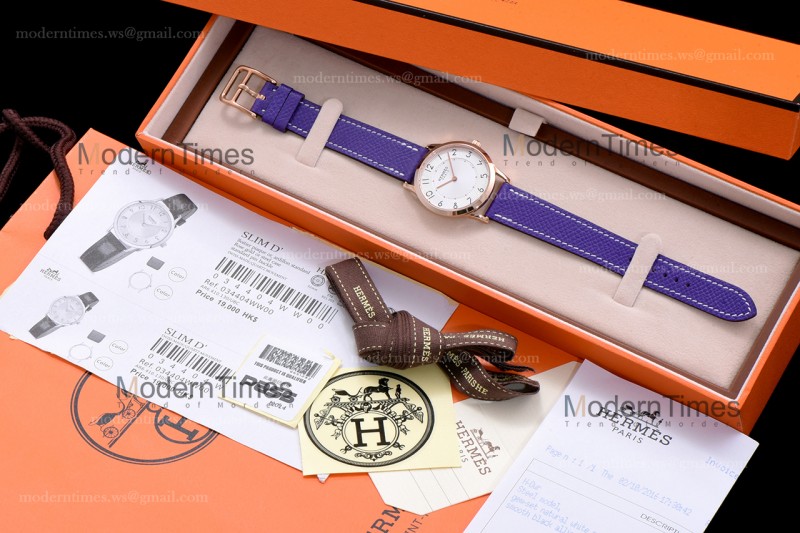 Hermes Slim D Series RG/LE BVF Wht/Per Quartz 