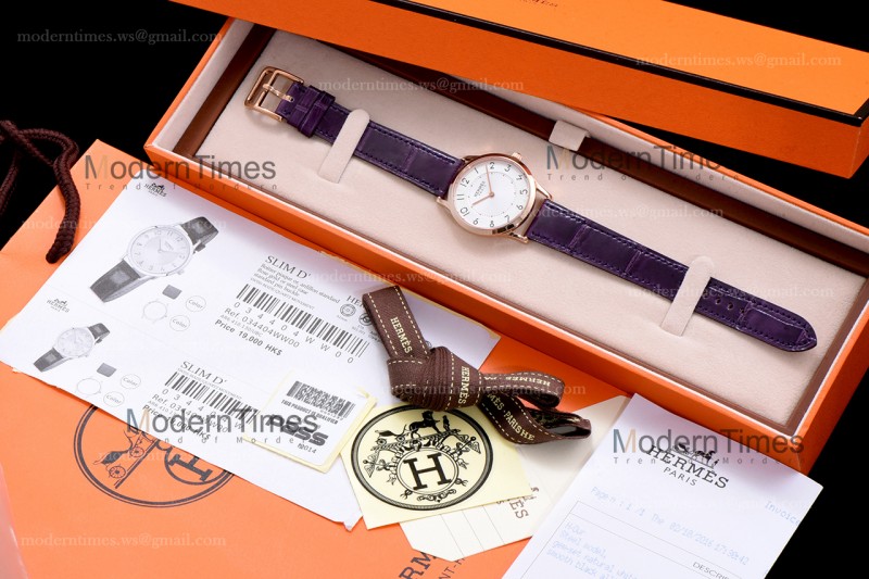 Hermes Slim D Series RG/LE BVF Wht/Per Quartz 