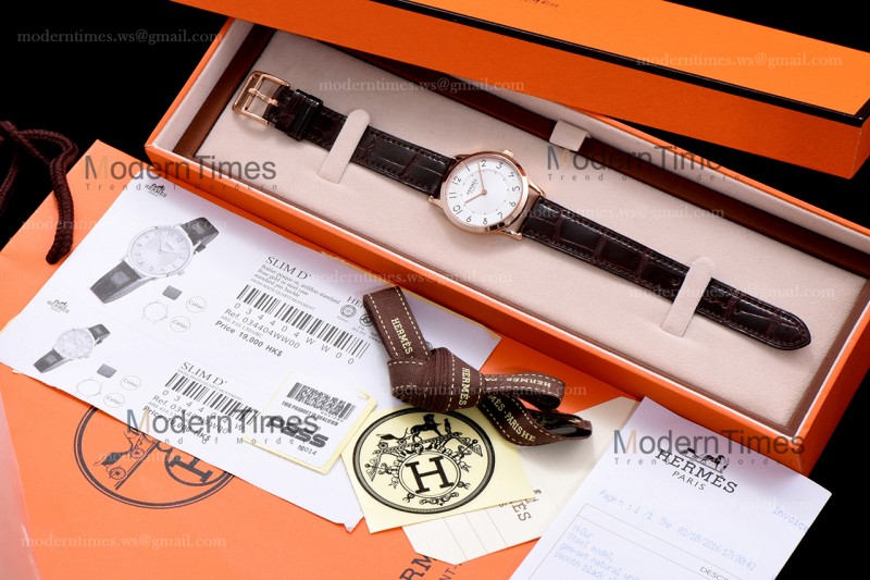 Hermes Slim D Series RG/LE BVF Wht/Bro Quartz 