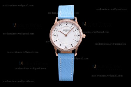 Hermes Slim D Series RG/LE BVF Wht/Blu Diams Quartz 