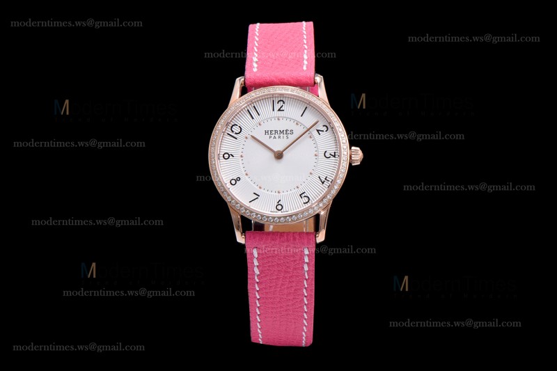Hermes Slim D Series RG/LE BVF Wht/Pin Diams Quartz 