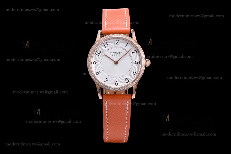 Hermes Slim D Series RG/LE BVF Wht/Bro Diams Quartz 