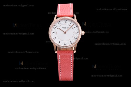 Hermes Slim D Series RG/LE BVF Wht/Red Diams Quartz 