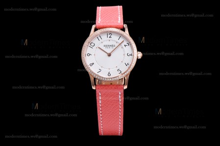 Hermes Slim D Series RG/LE BVF Wht/Red Diams Quartz 