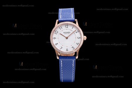 Hermes Slim D Series RG/LE BVF Wht/Blu Diams Quartz 