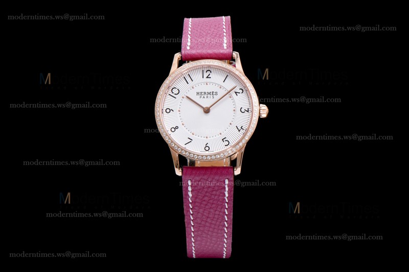 Hermes Slim D Series RG/LE BVF Wht/Red Diams Quartz 