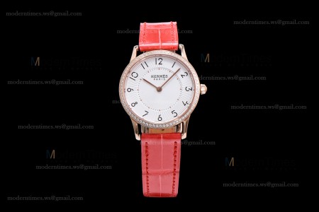Hermes Slim D Series RG/LE BVF Wht/Red Diams Quartz 