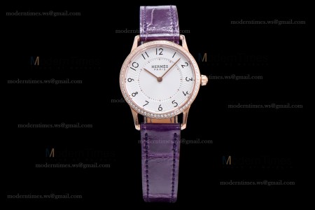 Hermes Slim D Series RG/LE BVF Wht/Per Diams Quartz 