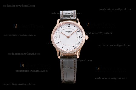 Hermes Slim D Series RG/LE BVF Wht/Bro Diams Quartz 