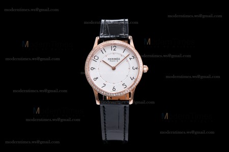 Hermes Slim D Series RG/LE BVF Wht/Blk Diams Quartz 