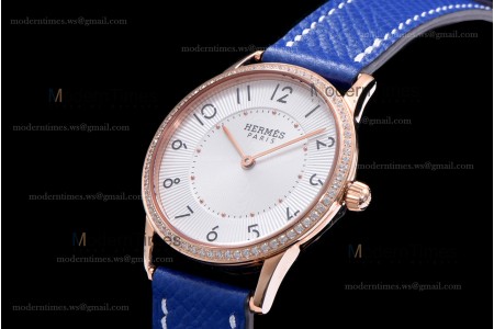 Hermes Slim D Series RG/LE BVF Wht/Blu Diams Quartz 