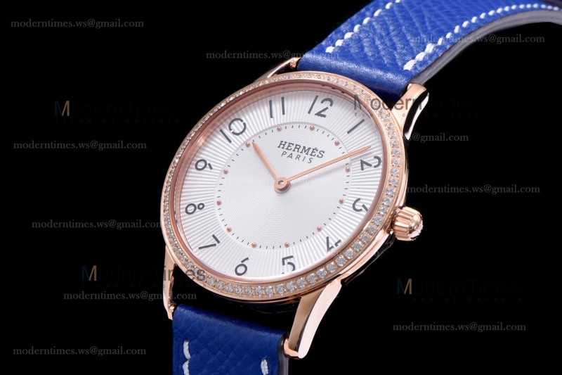 Hermes Slim D Series RG/LE BVF Wht/Blu Diams Quartz 