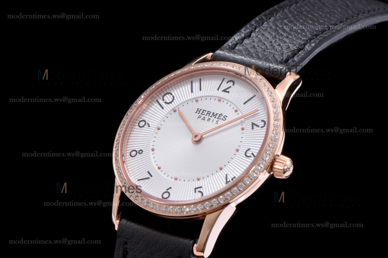 Hermes Slim D Series RG/LE BVF Wht/Blk Diams Quartz 